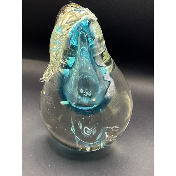 Vtg Chalet Canada Art Glass Blue Gold Clear MCM Paperweight Pear PLEASE READ - Picture 9 of 16